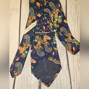 Salvatore Ferragamo Silk Tie Navy Fishermen Nautical Boats Italy Luxury Novelty